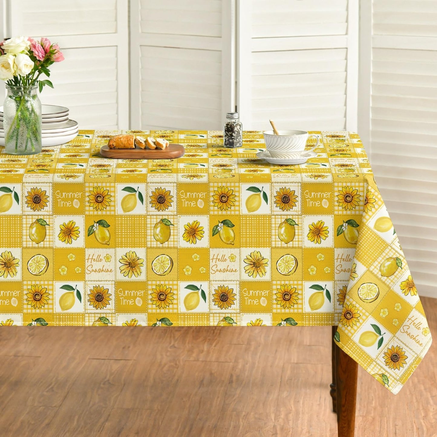 Mantel rectangular verano 60x84 pulgadas diseño retazos cuadrícula búfalo amarillo limón girasol