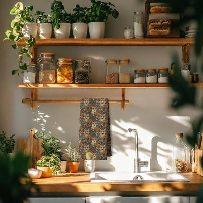 Toallas de cocina vintage zorro floral estilo Art Nouveau rústico