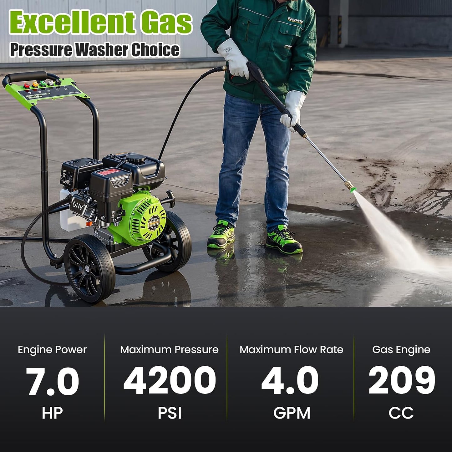 Lavadora a gas 4200 PSI 4.0 GPM bomba cobre rociadora