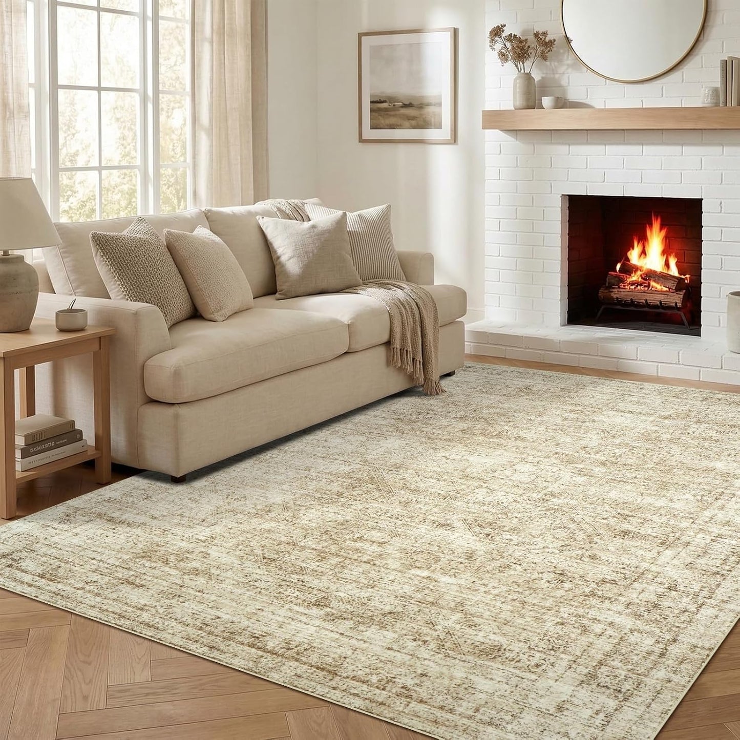 Alfombra lavable 5x7ft estilo vintage bohemio antideslizante