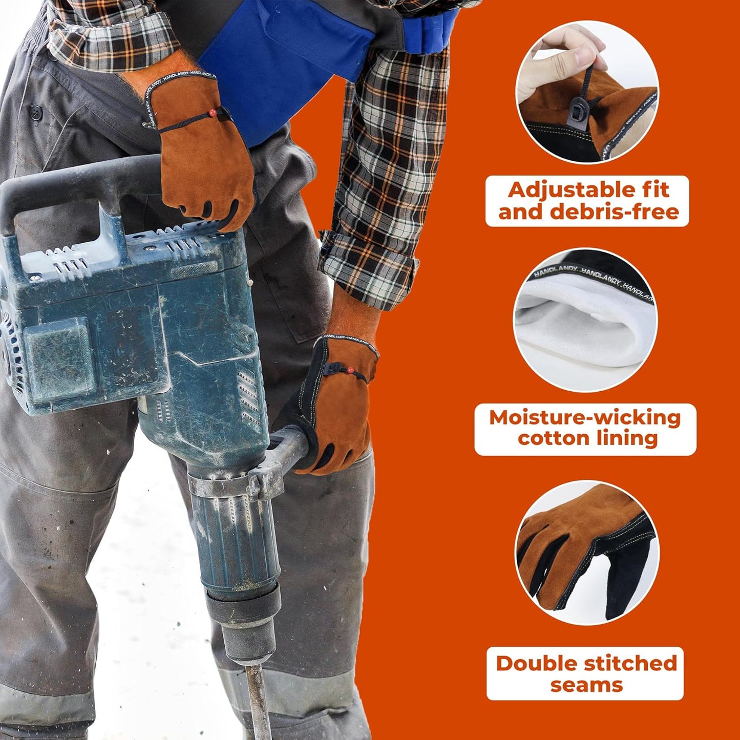 Guantes cuero vaca resistente uso general unisex