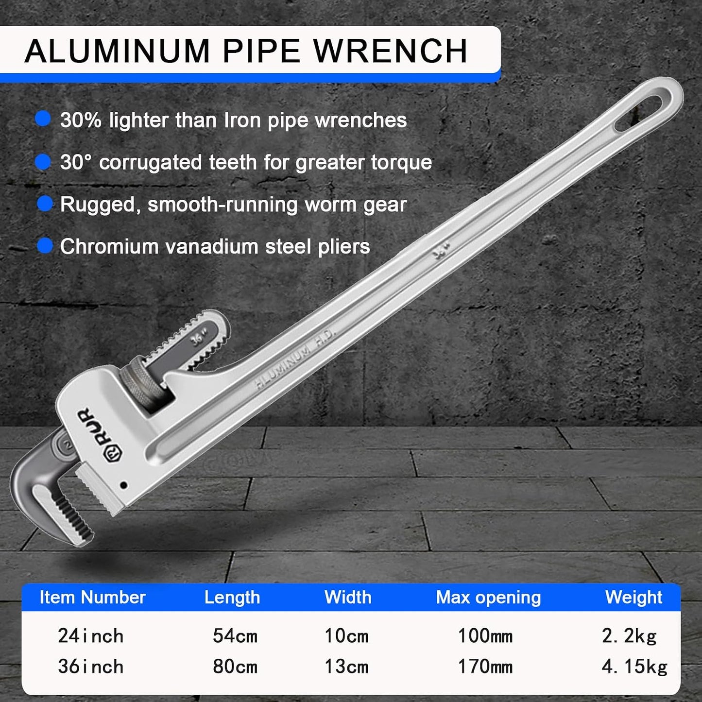 Llave tubo aluminio 36pulg forjada acero carbono alta resistencia