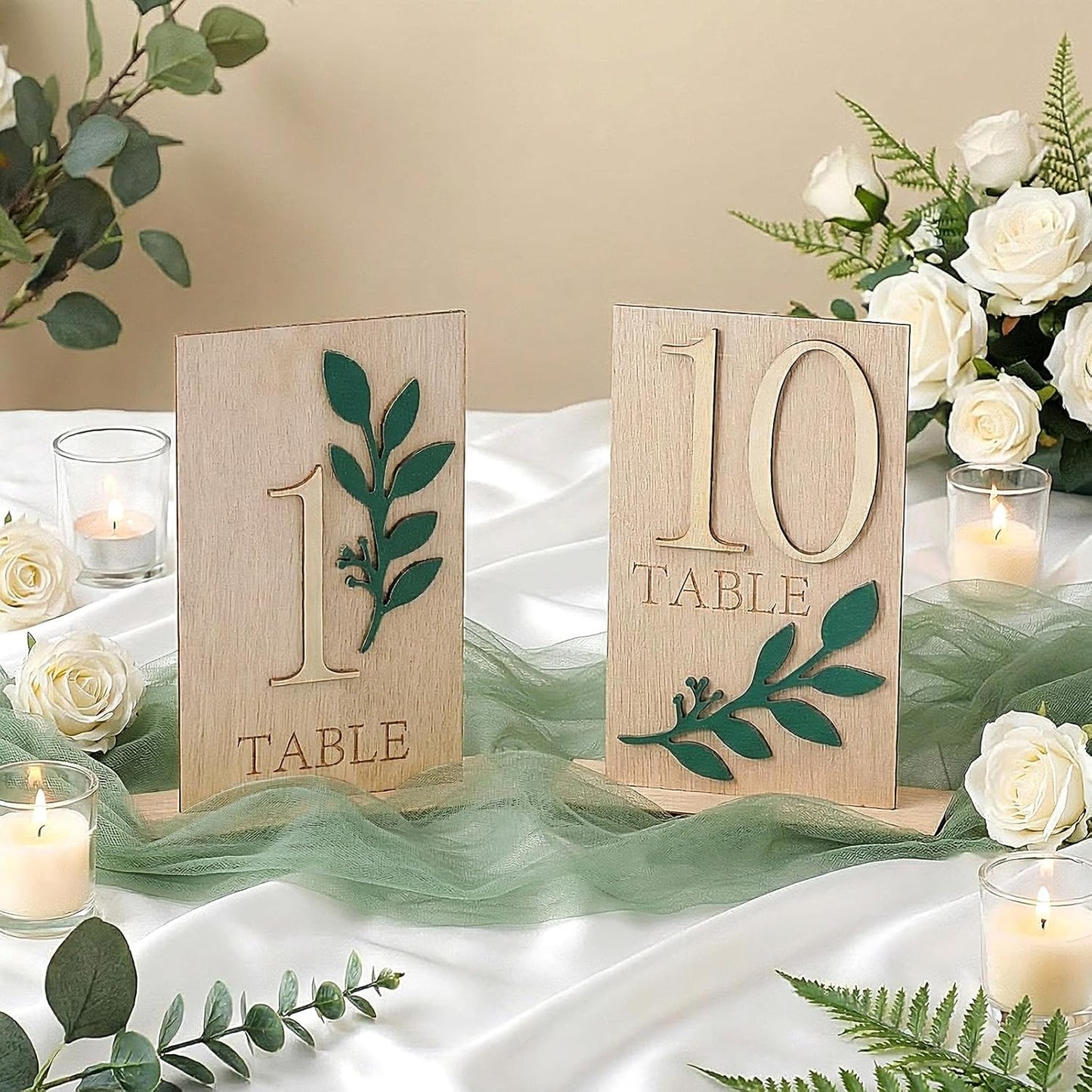 Números de mesa de boda del 1 al 10 con soportes de madera y letreros digitales 3D