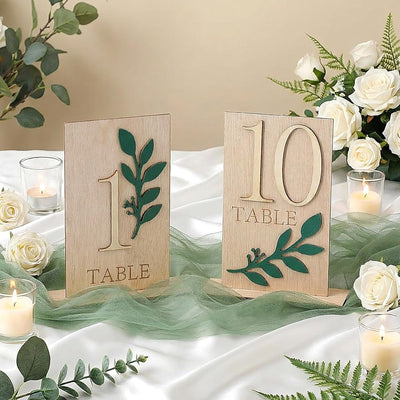Números de mesa de boda del 1 al 10 con soportes de madera y letreros digitales 3D