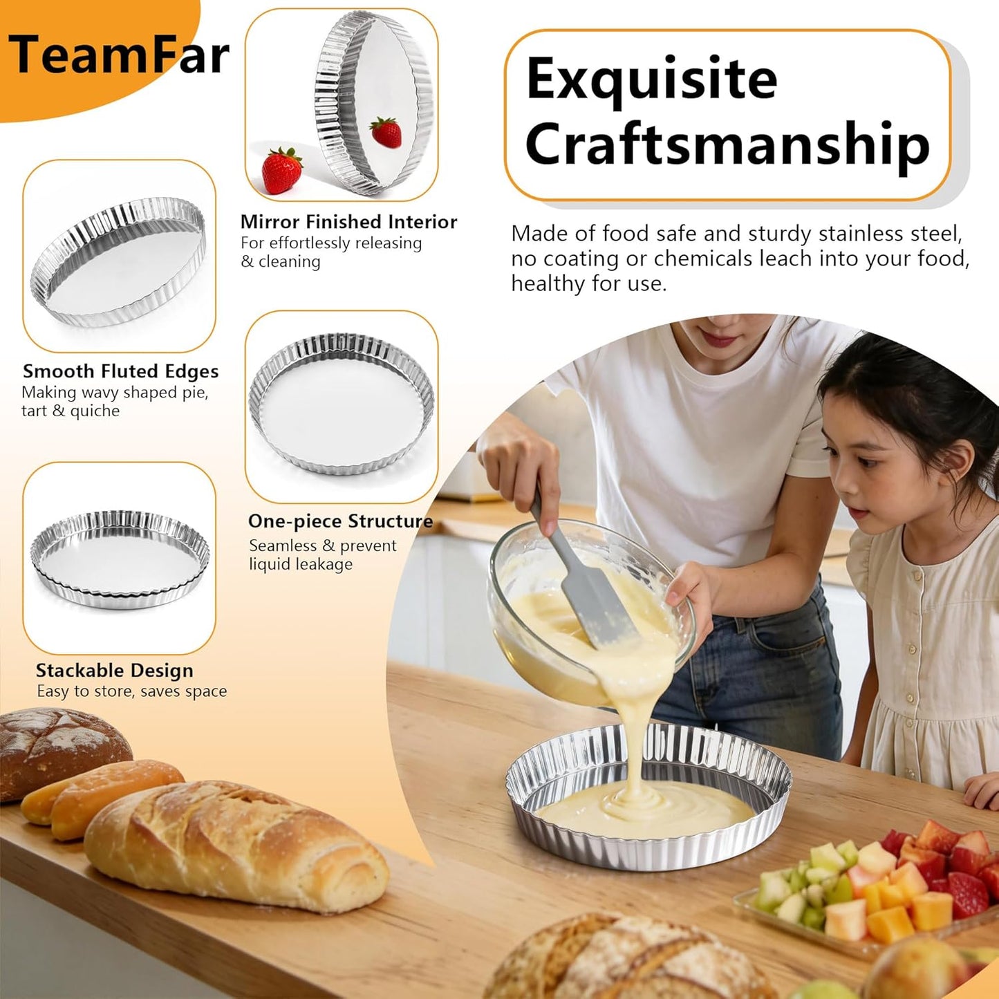 Sartén tartas redonda acero inox 9.5pulg plato metal hornear quiche