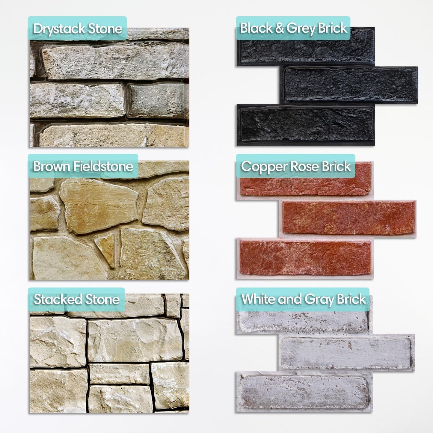 Kit 6 Paneles Pared 3D Ladrillo Piedra 9.05x5.9pulg