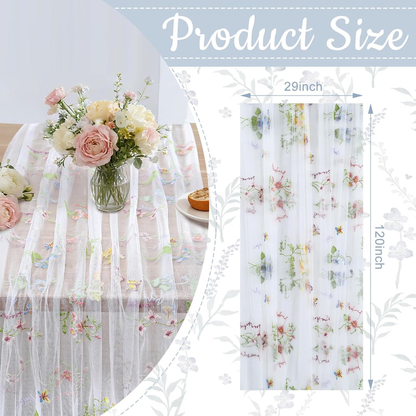 Camino mesa floral tul bordado 10ft primavera verano