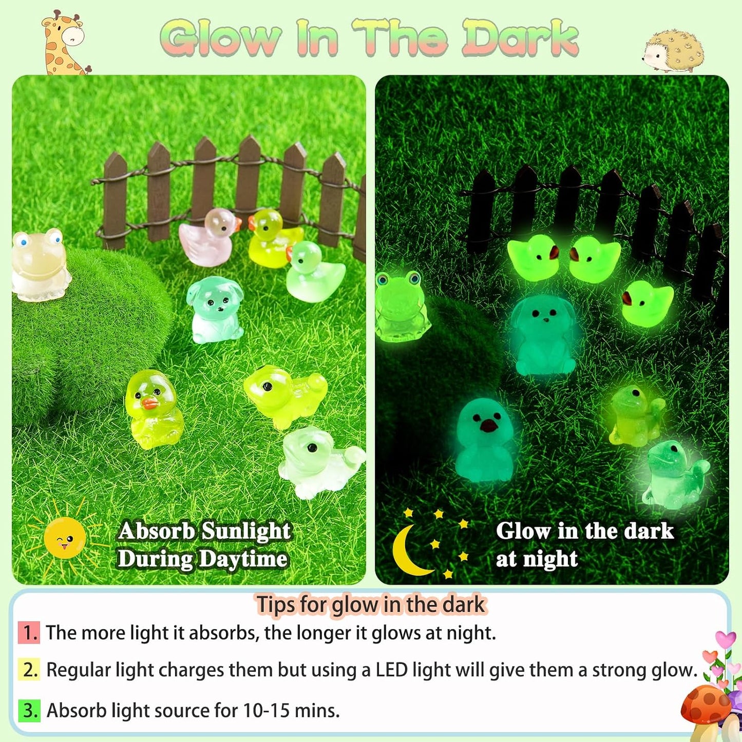 Juego 5 Mini Animales Luminosos Resina Decoración