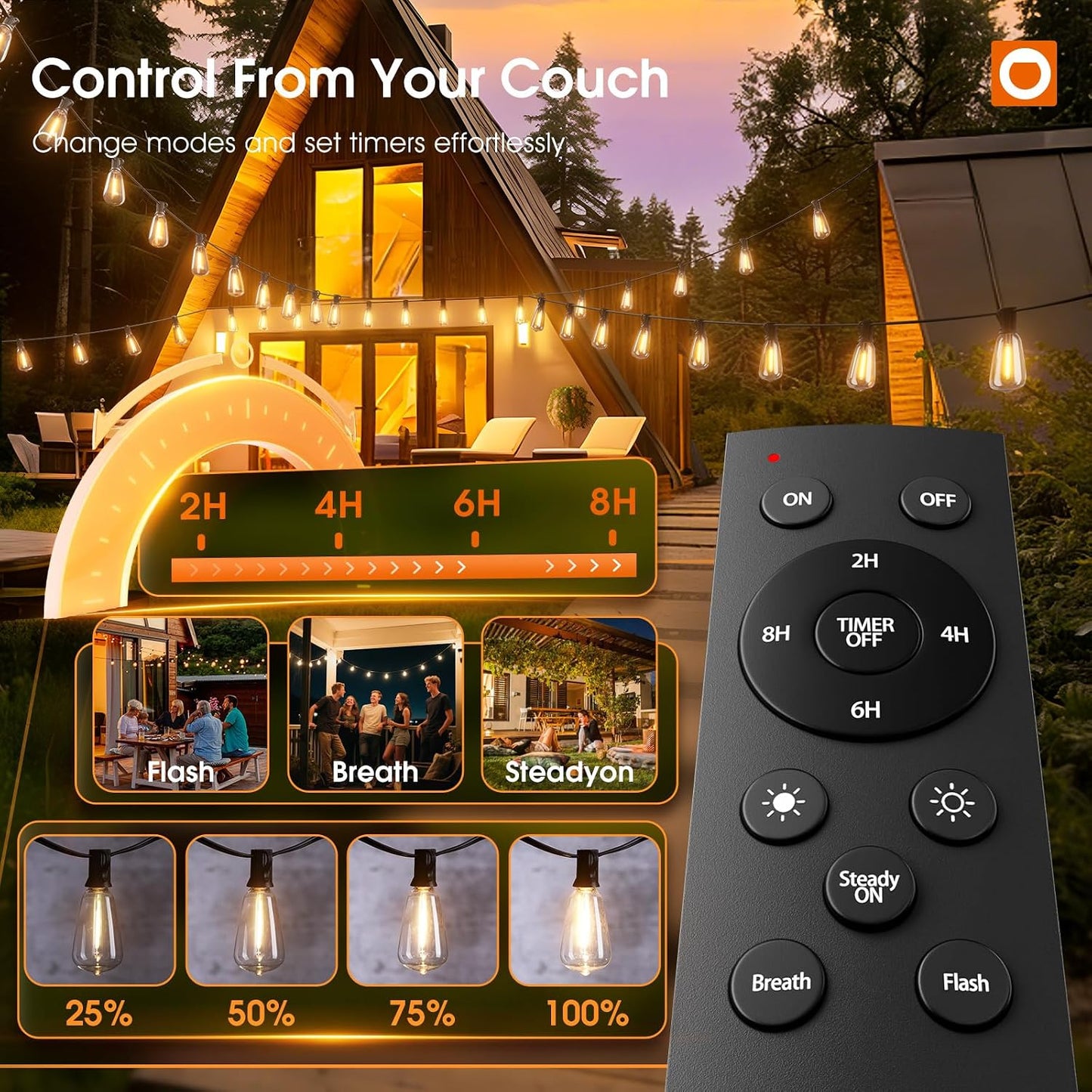 Cadena luces exterior 400pies LED control remoto