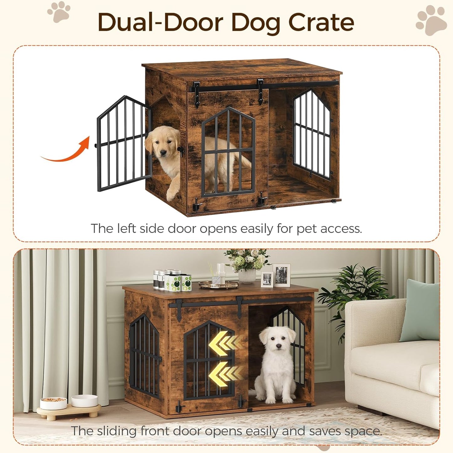 Jaula perros madera 31.5pulg puerta corrediza marrón rústico