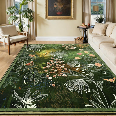 Alfombra bohemia 5x7ft sala dormitorio antideslizante verde