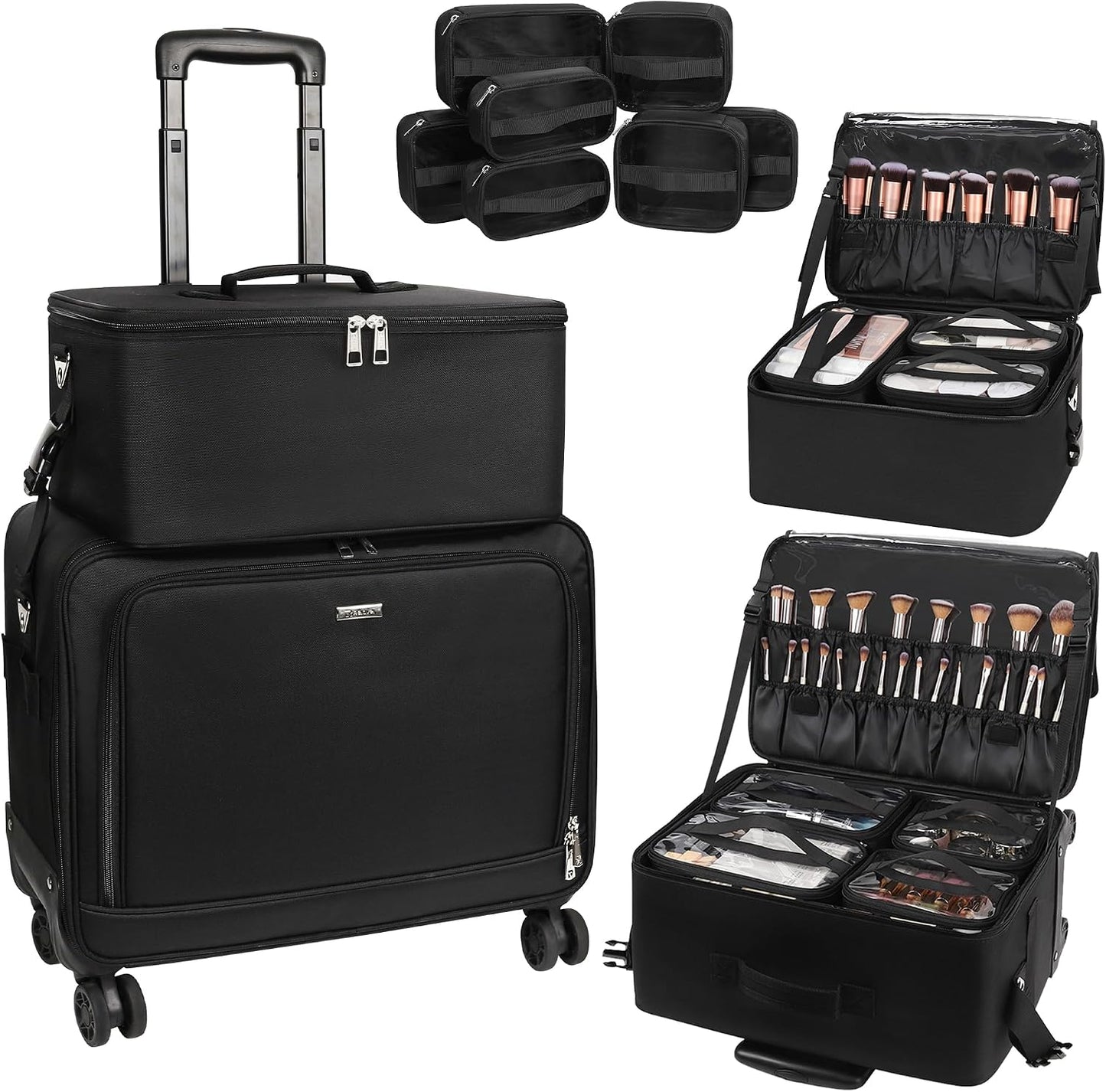 Bolsa maquillaje con ruedas 2en1 organizadora cosméticos