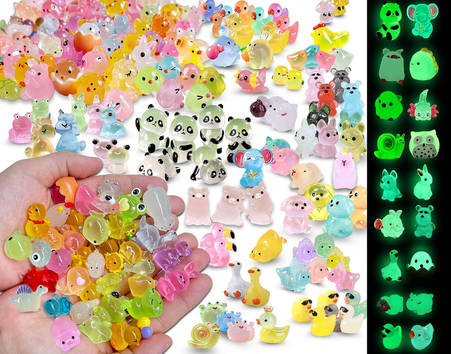 Mini animales resina brillan en oscuridad 200 pzas