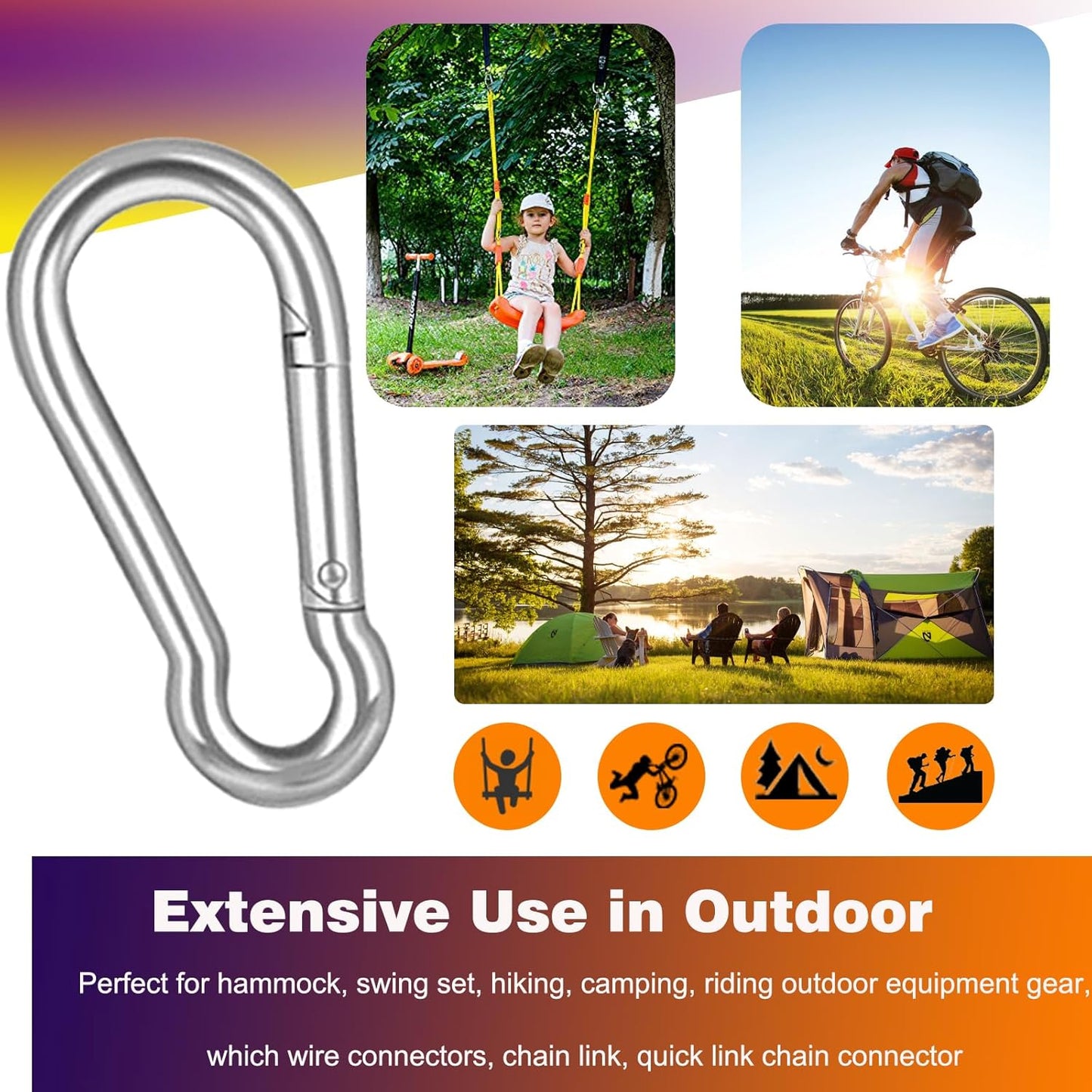 30 Clips Mosquetón M6 2.36pulg Gancho Presión Para Pesca Camping