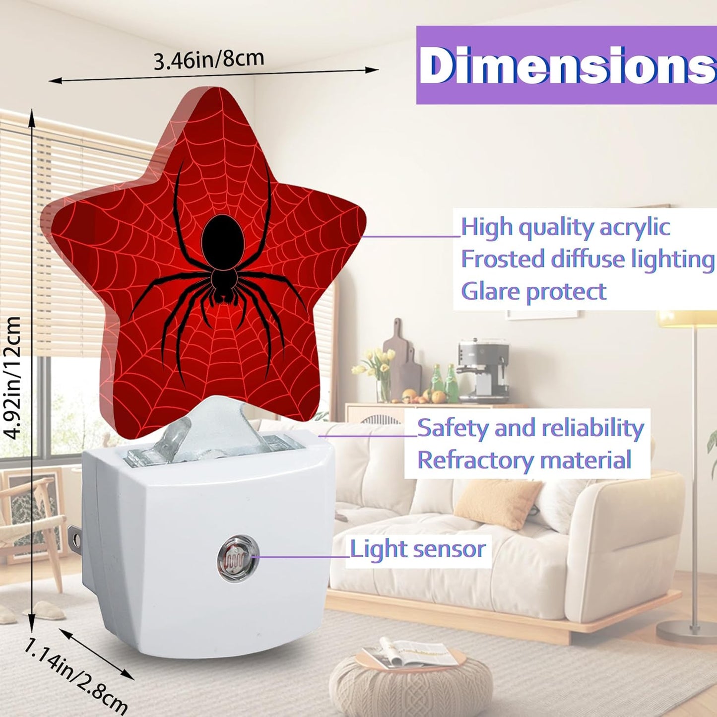 Luz Nocturna Sensor Amanecer Araña Negra Tela Roja Dormitorio Niños