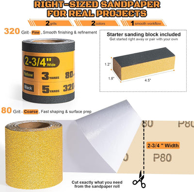 2 Rollos Papel Lija Autoadhesivo para Muebles y Bricolaje