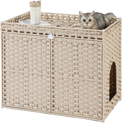 Caja arena oculta para gatos con 2 alfombrillas ratán tejido a mano