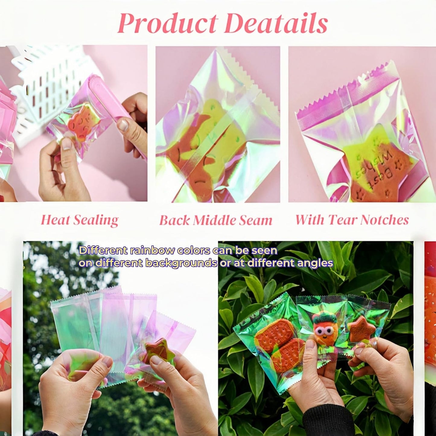 100 Bolsas Celofán Holográficas para Galletas