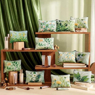 12 bolsas cosméticos viaje con cremallera florales verdes