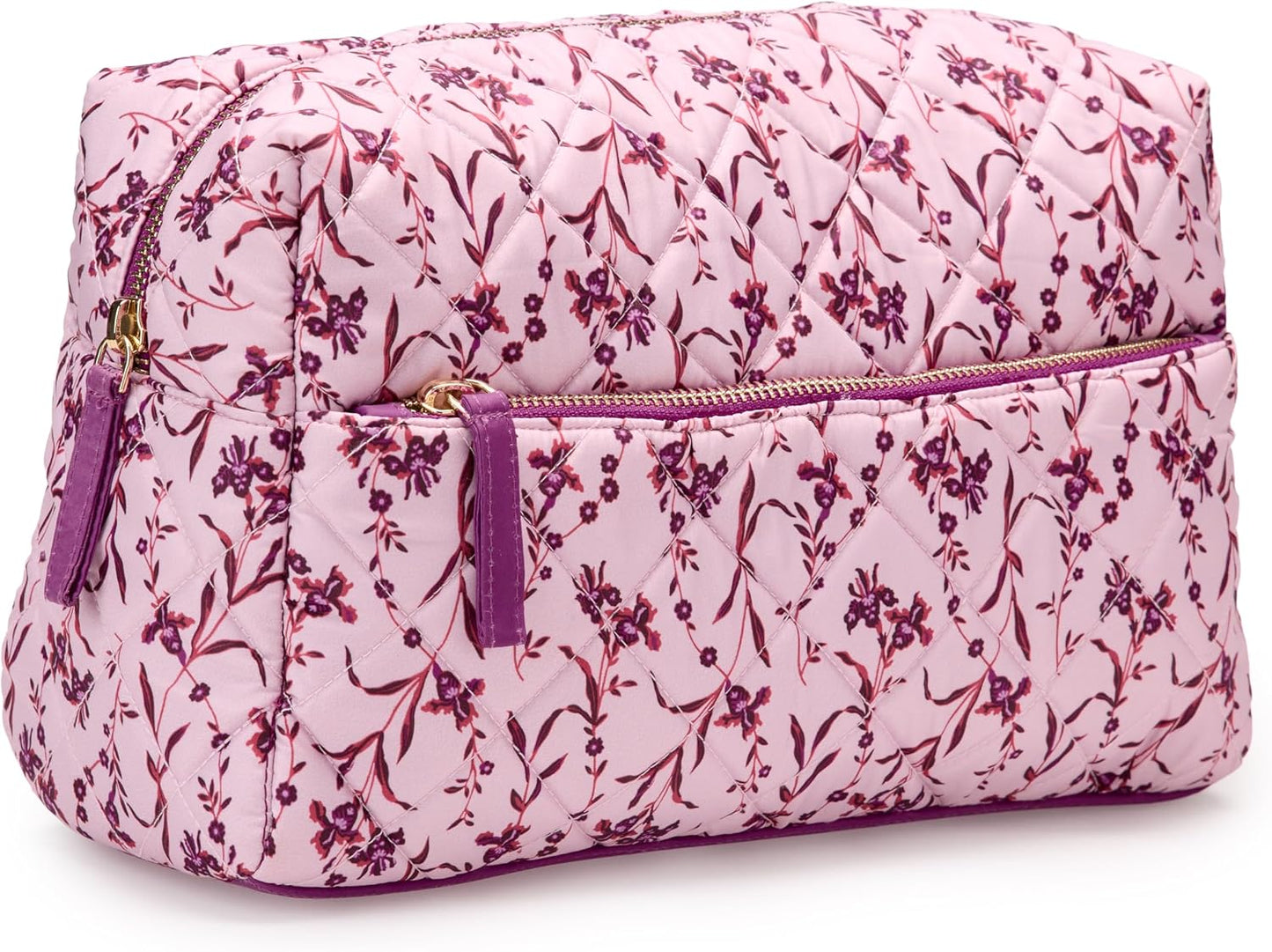 Bolsa maquillaje acolchada viaje mujer malla rosa