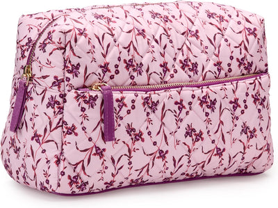 Bolsa maquillaje acolchada viaje mujer malla rosa