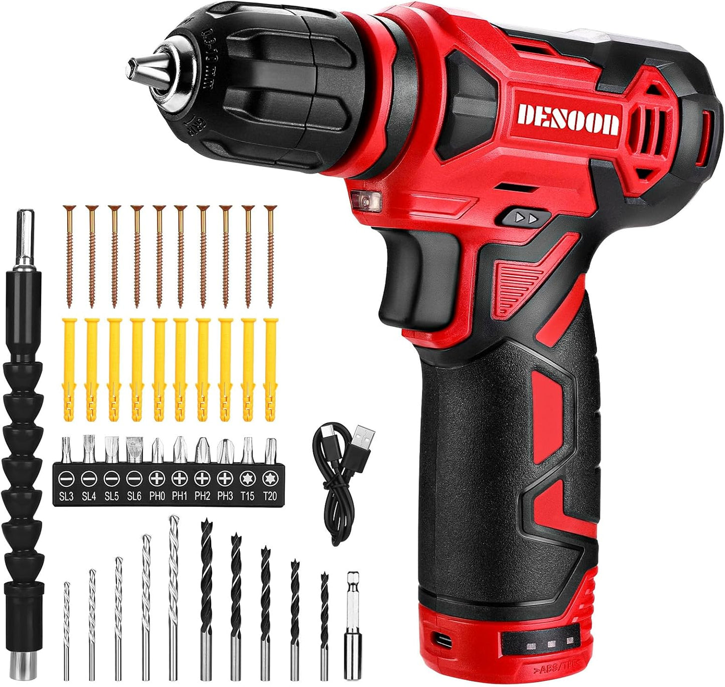 Juego taladro inalámbrico 12V batería herramientas ligeras rojo