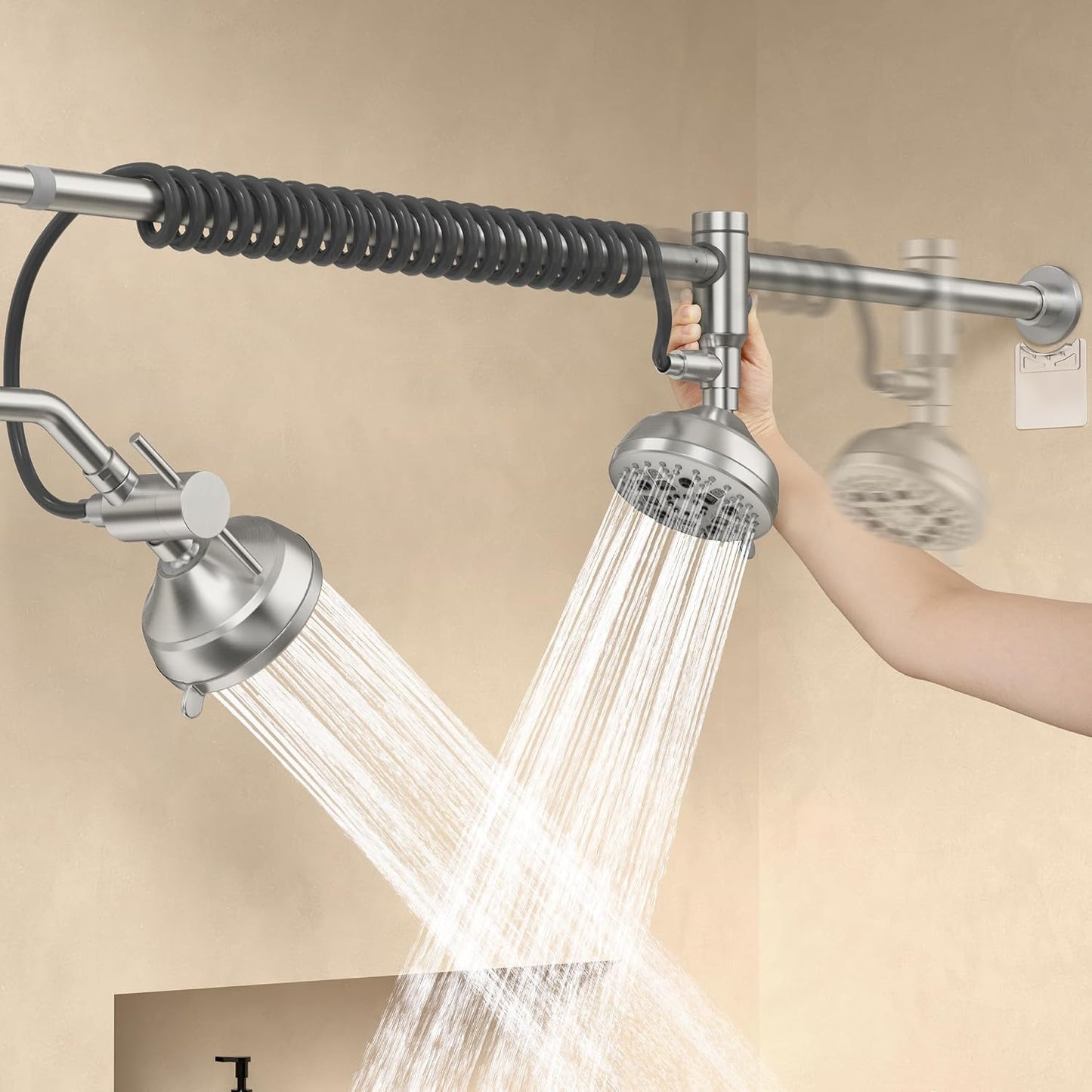 Cabezal ducha tándem doble spa 7 modos ajustable