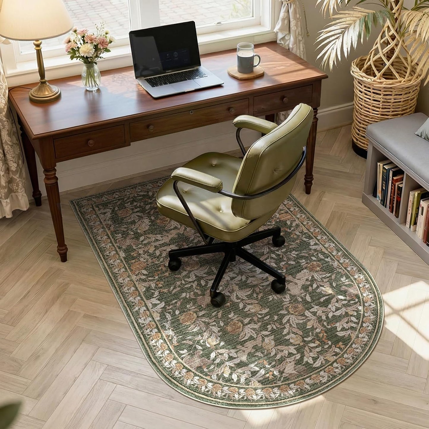 Alfombra área floral verde 3x5 tapete suave antideslizante