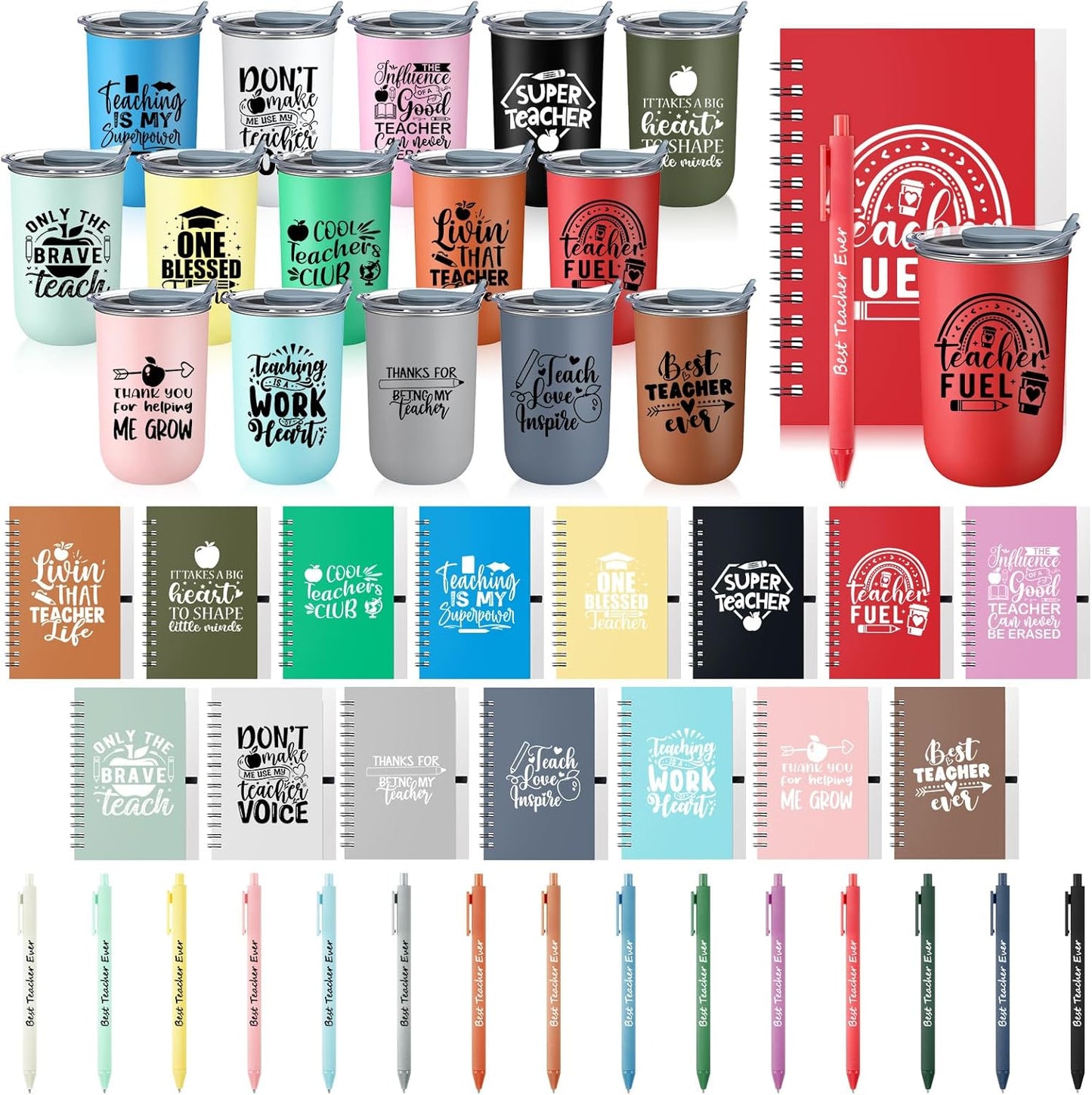 Set 15 Regalos Profesores Taza Acero Inox 10oz Cuaderno Bolígrafo
