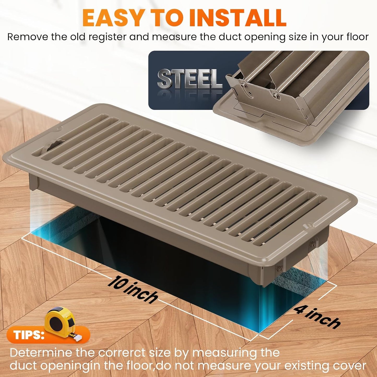 Registro piso 4x10pulg rejilla acero resistente ajustable