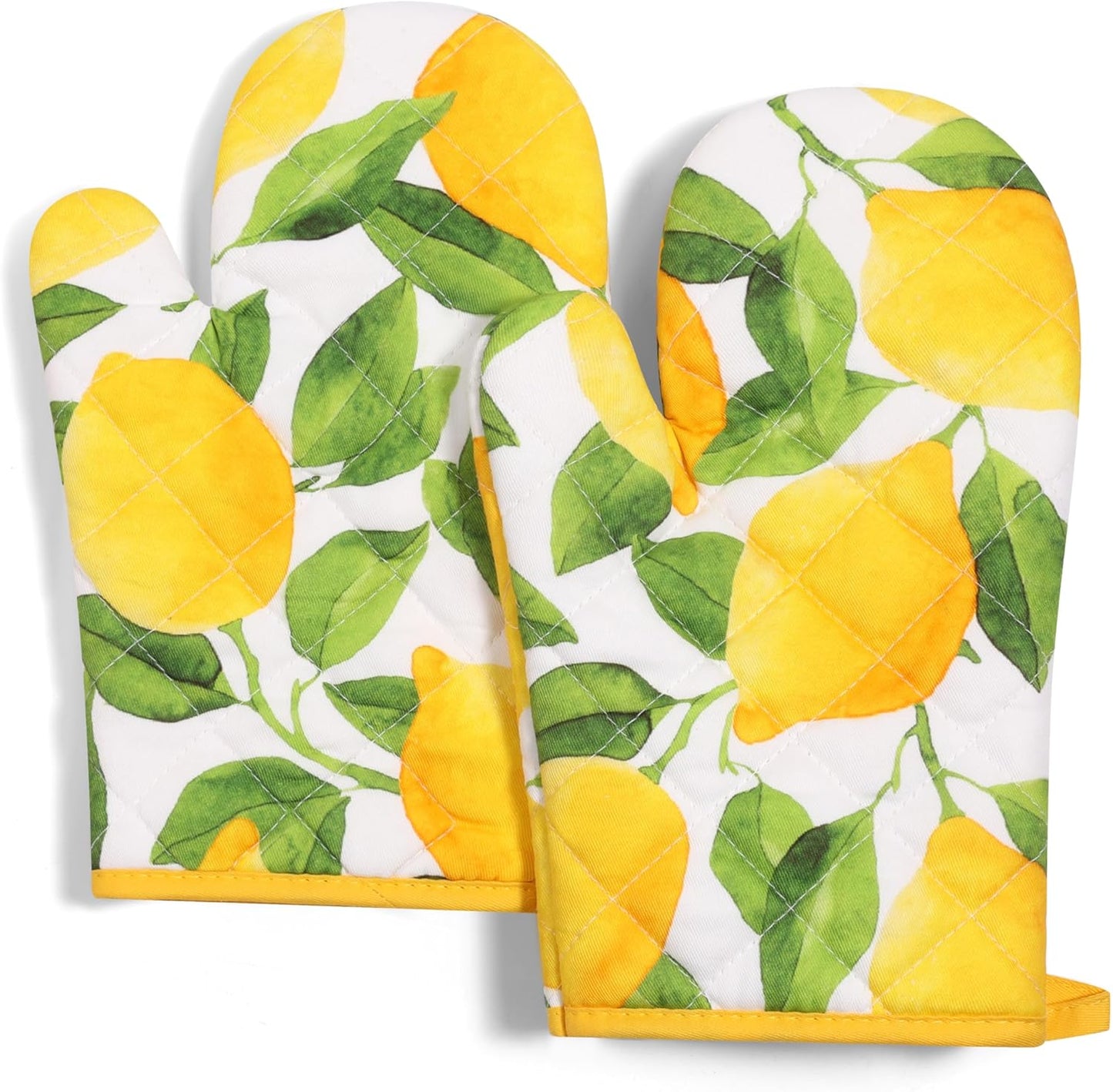 Juego de 2 guantes de horno resistentes al calor 100% algodón color limón