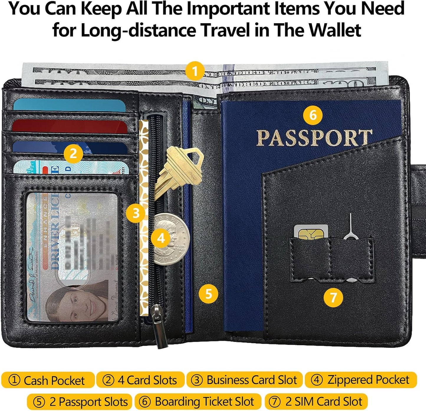 Soporte pasaporte con ranura Airtag billetera RFID negro