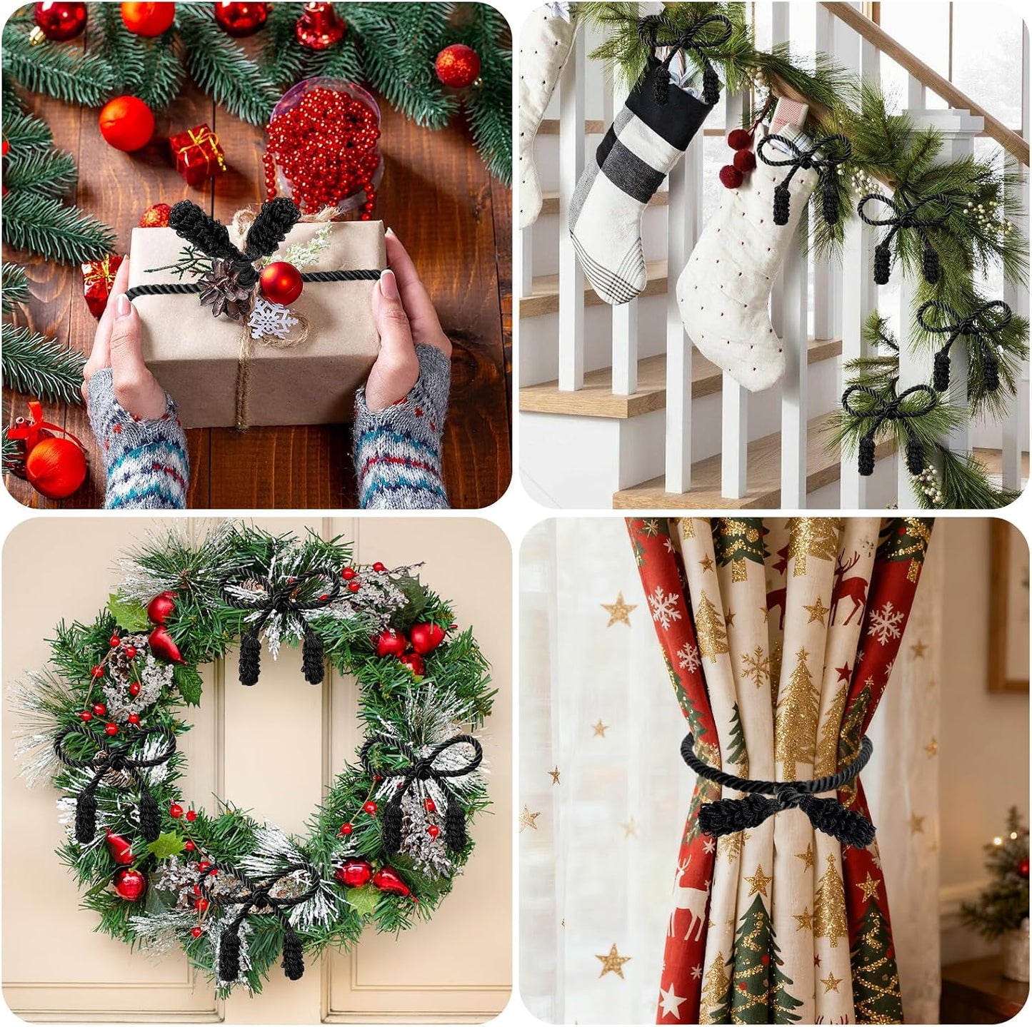 12 Pzas Lazos Navidad 20pulg Reutilizables Barandilla Escaleras