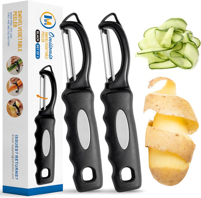Pelador de verduras giratorio con mango suave y cuchillas de acero inoxidable