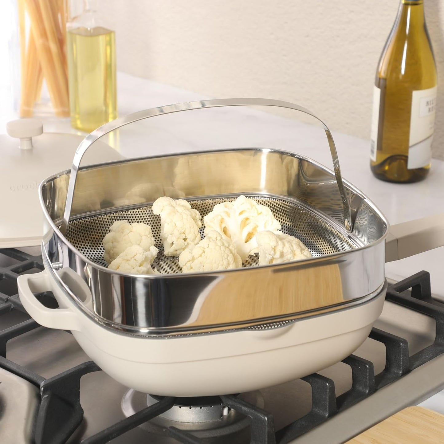 Sartén cerámica 5.3qt con cesta vapor tapa aluminio inducción