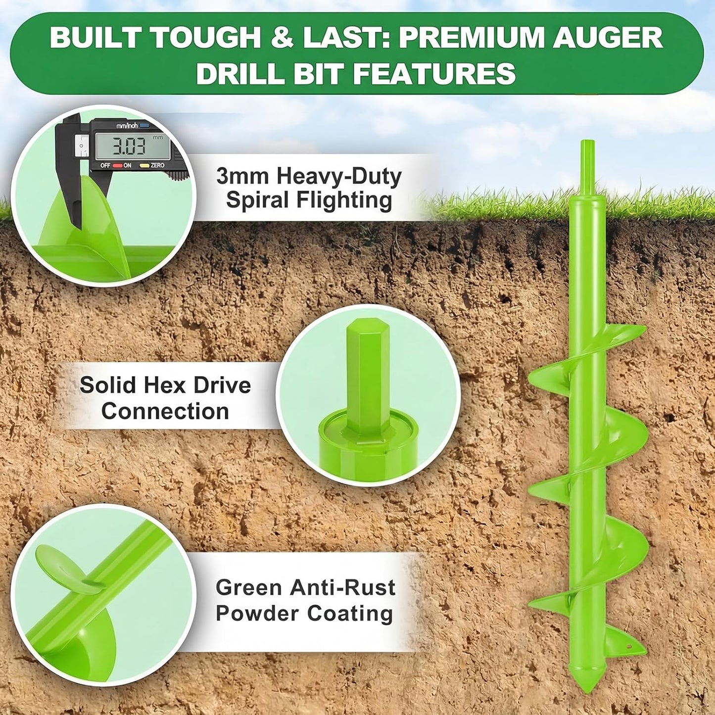 Broca taladro resistente 4x16pulg jardinera excavadora poste
