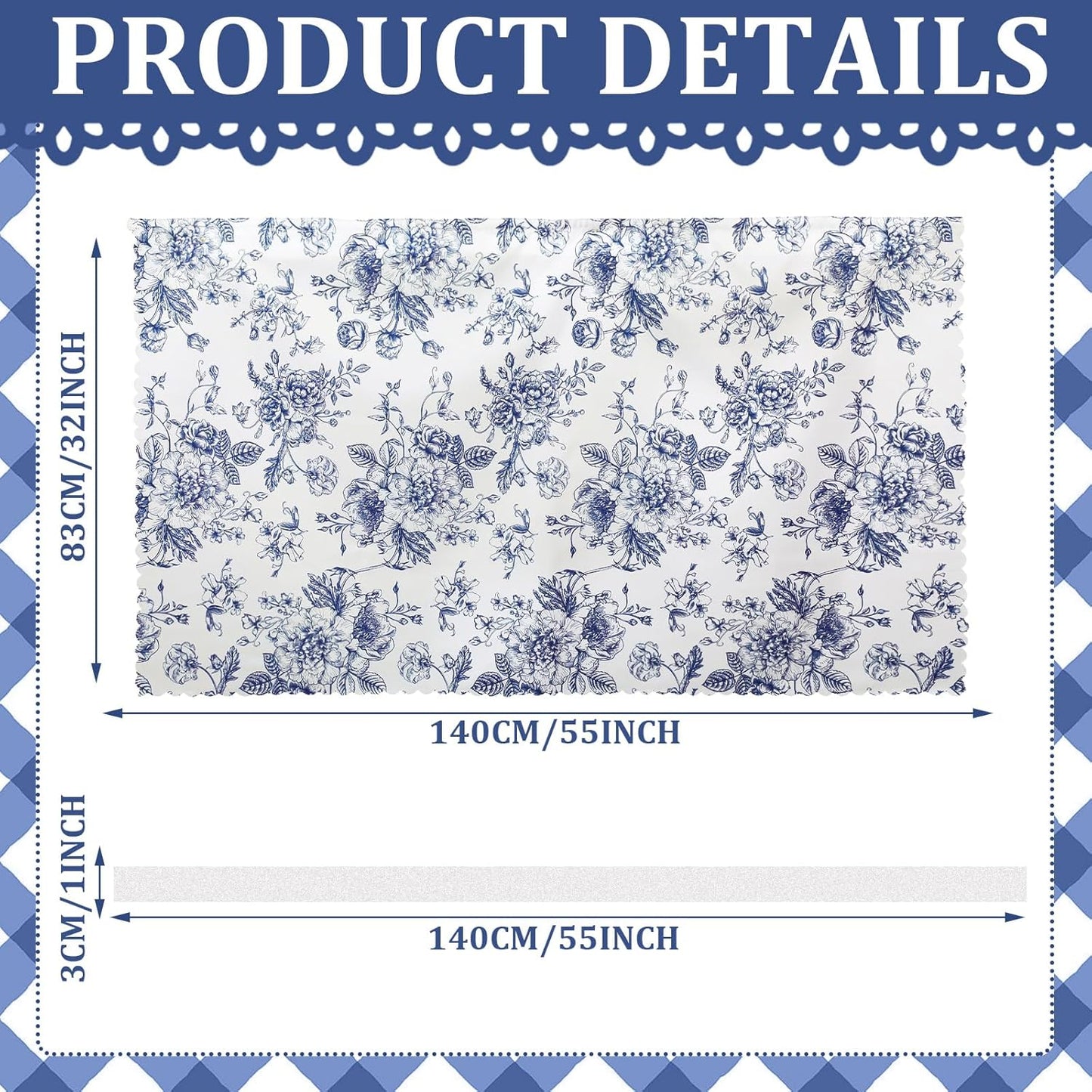 Falda baño floral azul autoadhesiva impermeable 55x32pulg