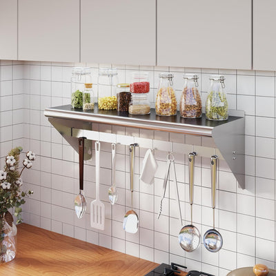 Estante acero inox 12x36pulg con 8 ganchos paquete 2