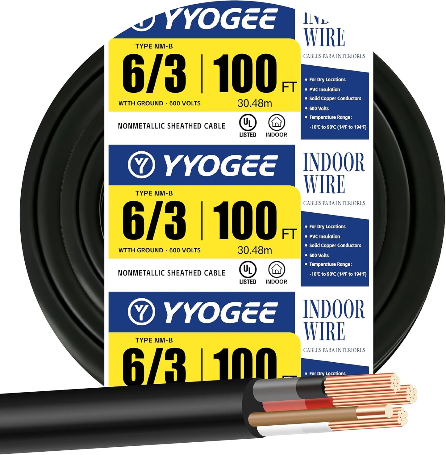 Cable eléctrico 6 AWG 3 conductores 100pies