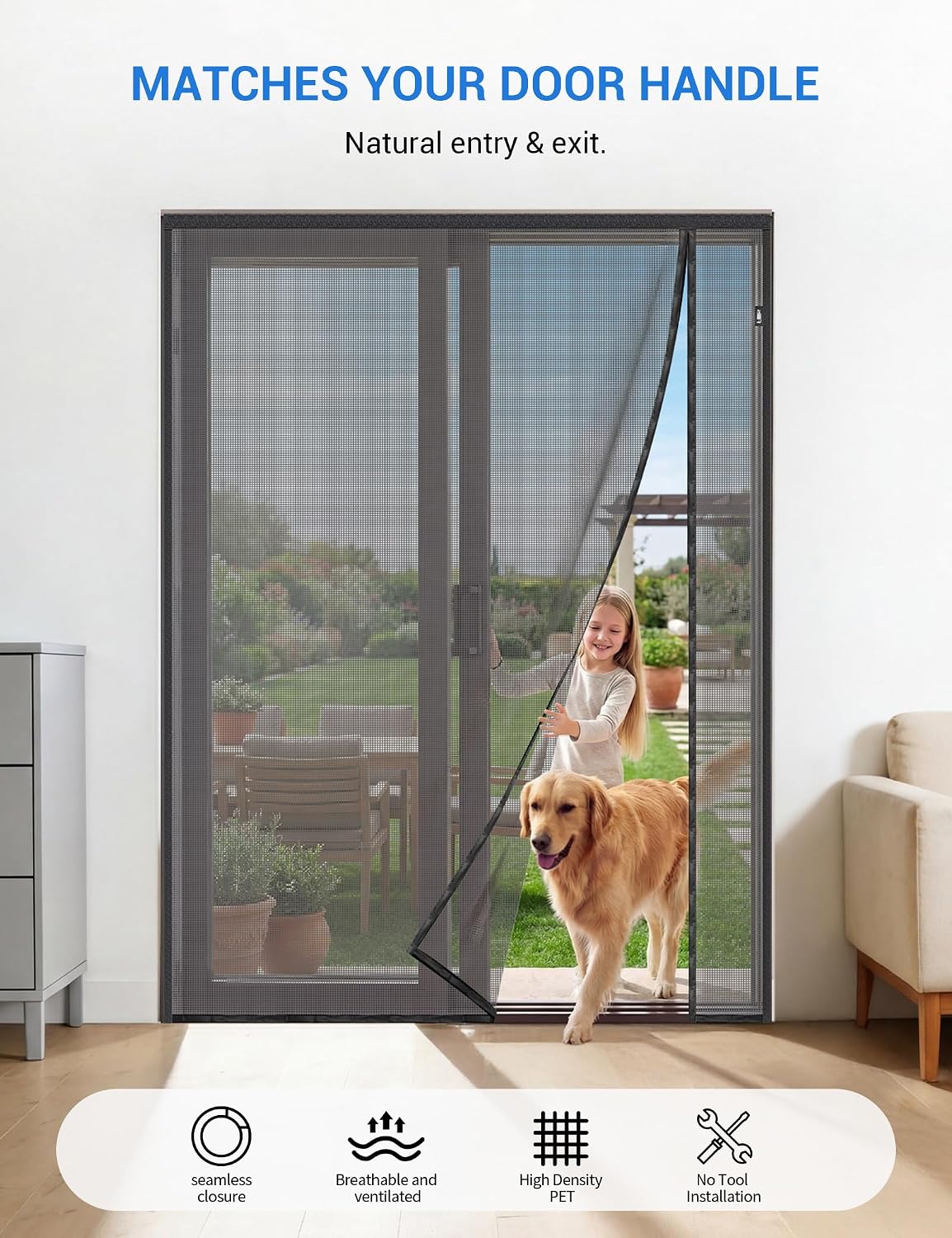 Puerta magnética 72x80pulg malla fibra vidrio patio