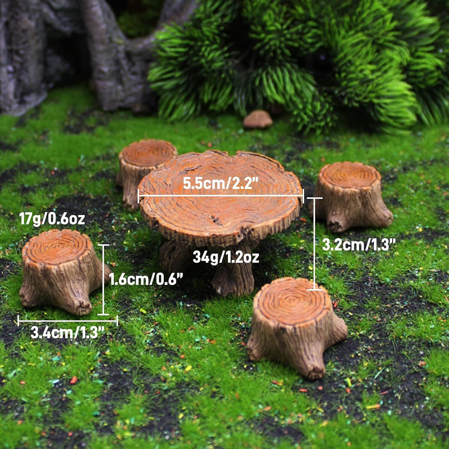 Kit 5 pzas muebles resina jardín hadas mini decoración