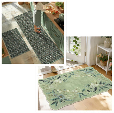 Set 2 Alfombras 2x3 Pulg Florales Verdes