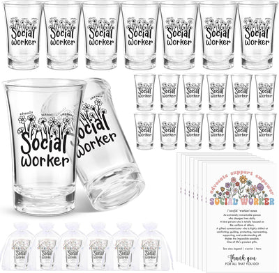 Vasos de chupito de acrílico con tarjeta de agradecimiento para trabajadores sociales