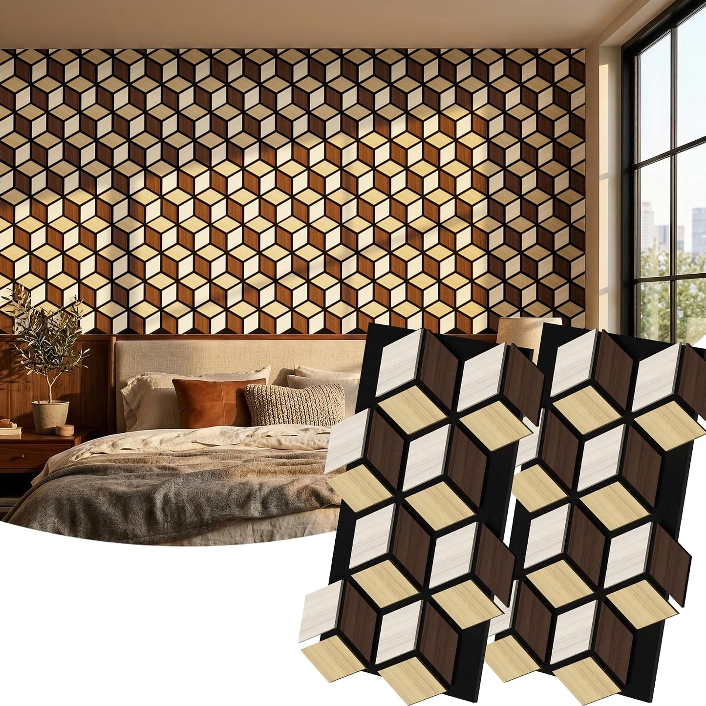 6 Pzas Paneles Acústicos PVC 3D 27x18pulg Madera Estriada