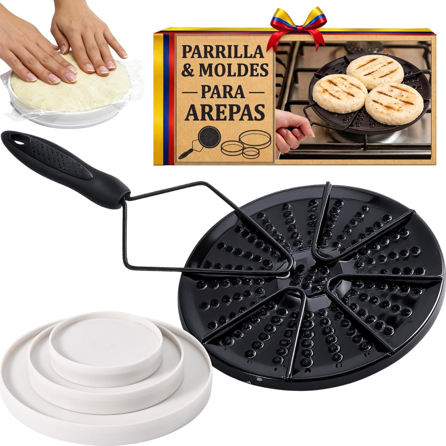 Set parrilla y molde para arepas sin BPA de grado alimenticio