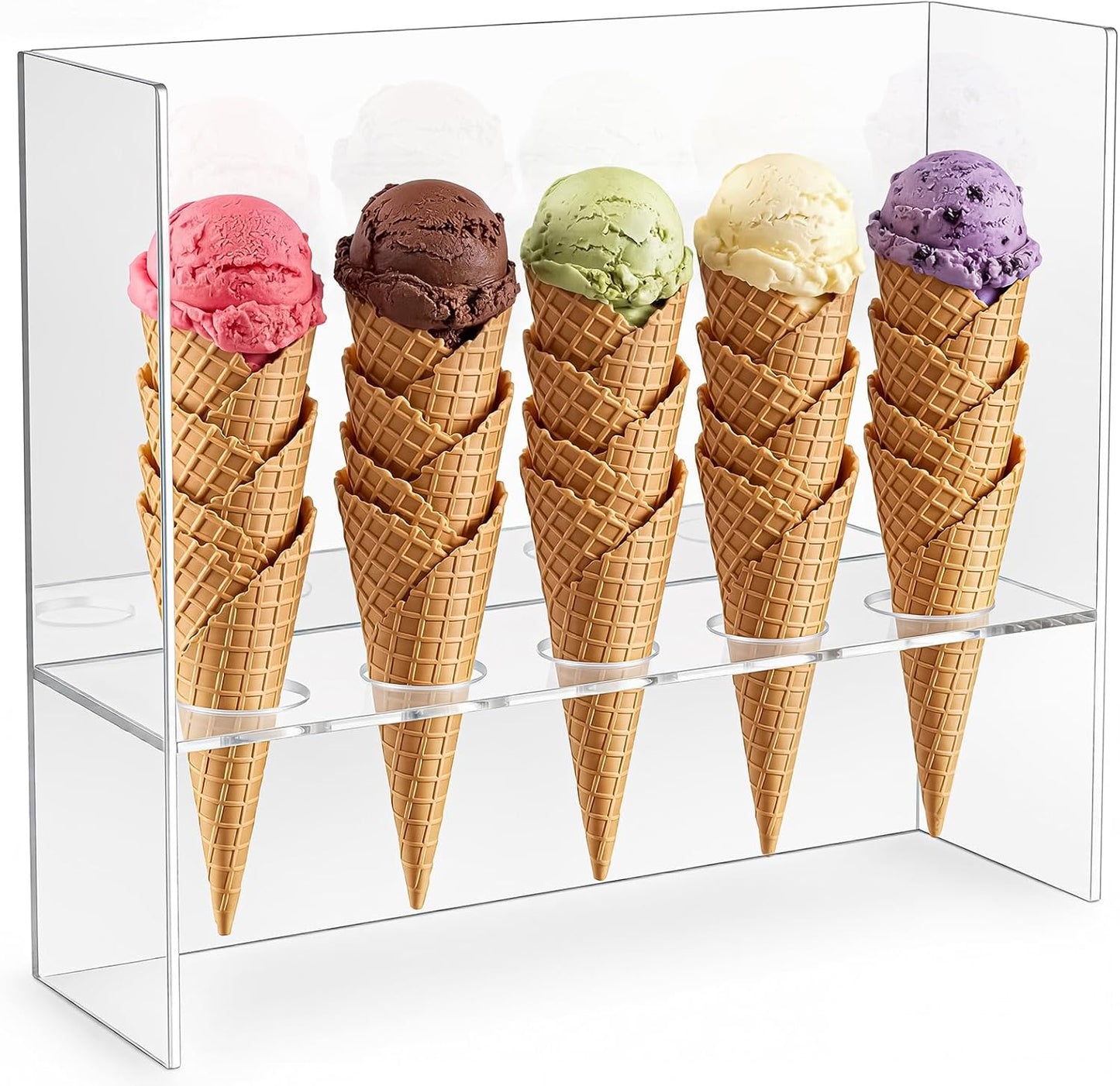 Soporte cono helado acrílico transparente 19x9x22pulg