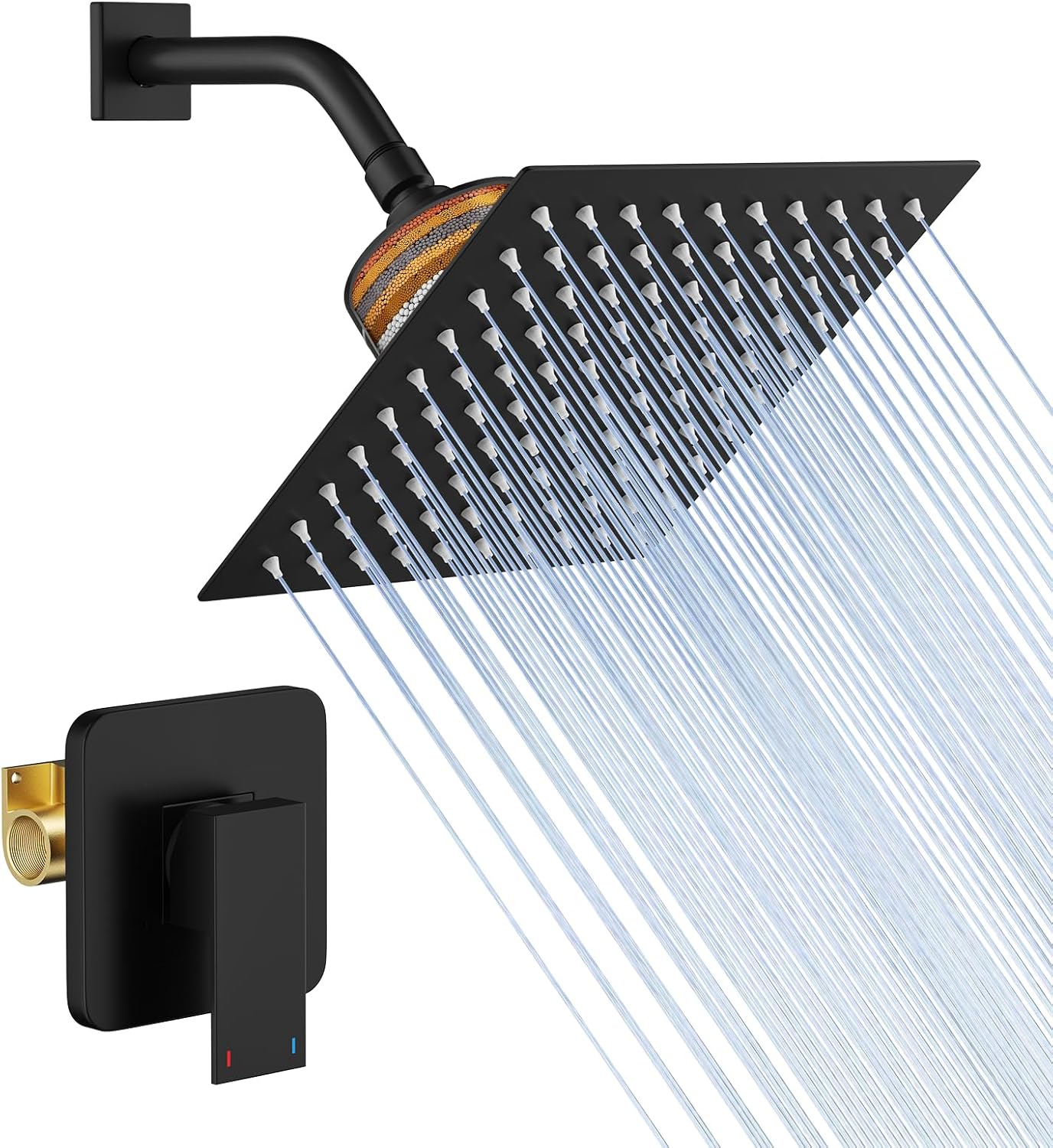 Juego grifo ducha lluvia negro mate 8pulg filtro agua dura