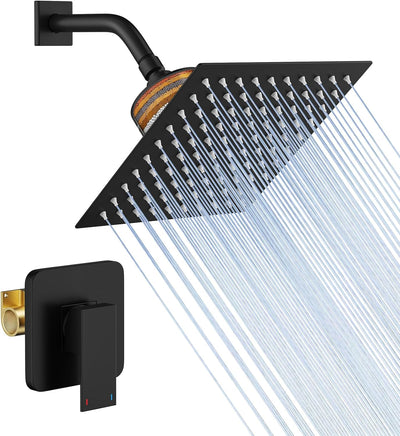 Juego grifo ducha lluvia negro mate 8pulg filtro agua dura