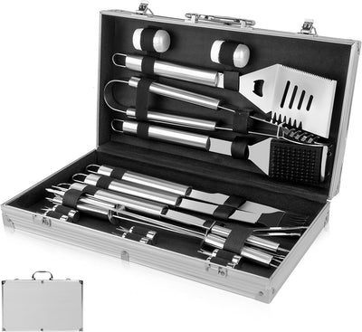 Juego 18 Pzas Utensilios Barbacoa Acero Inox Estuche Aluminio