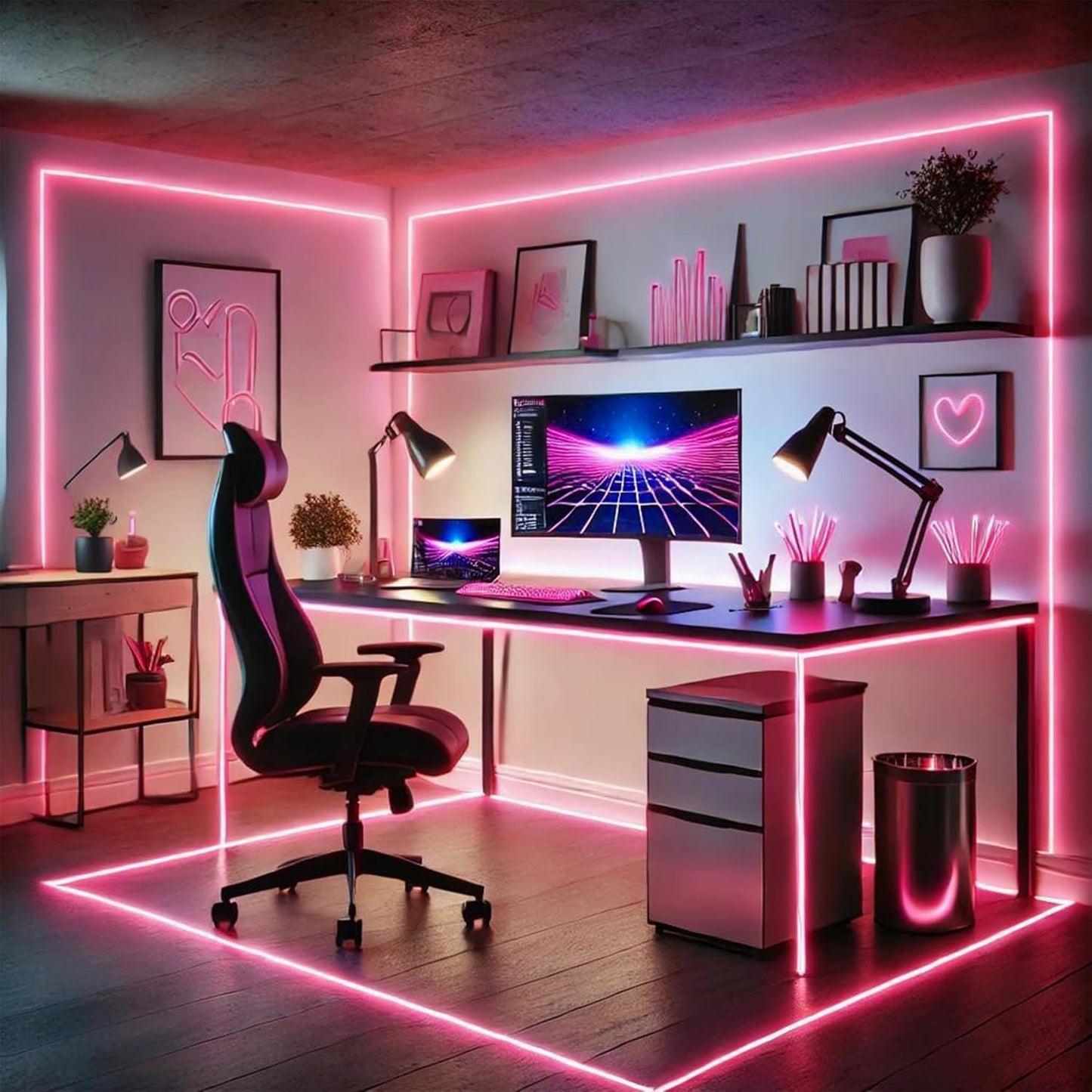 Tira LED USB COB rosa flexible 3.28pies con controlador tactil